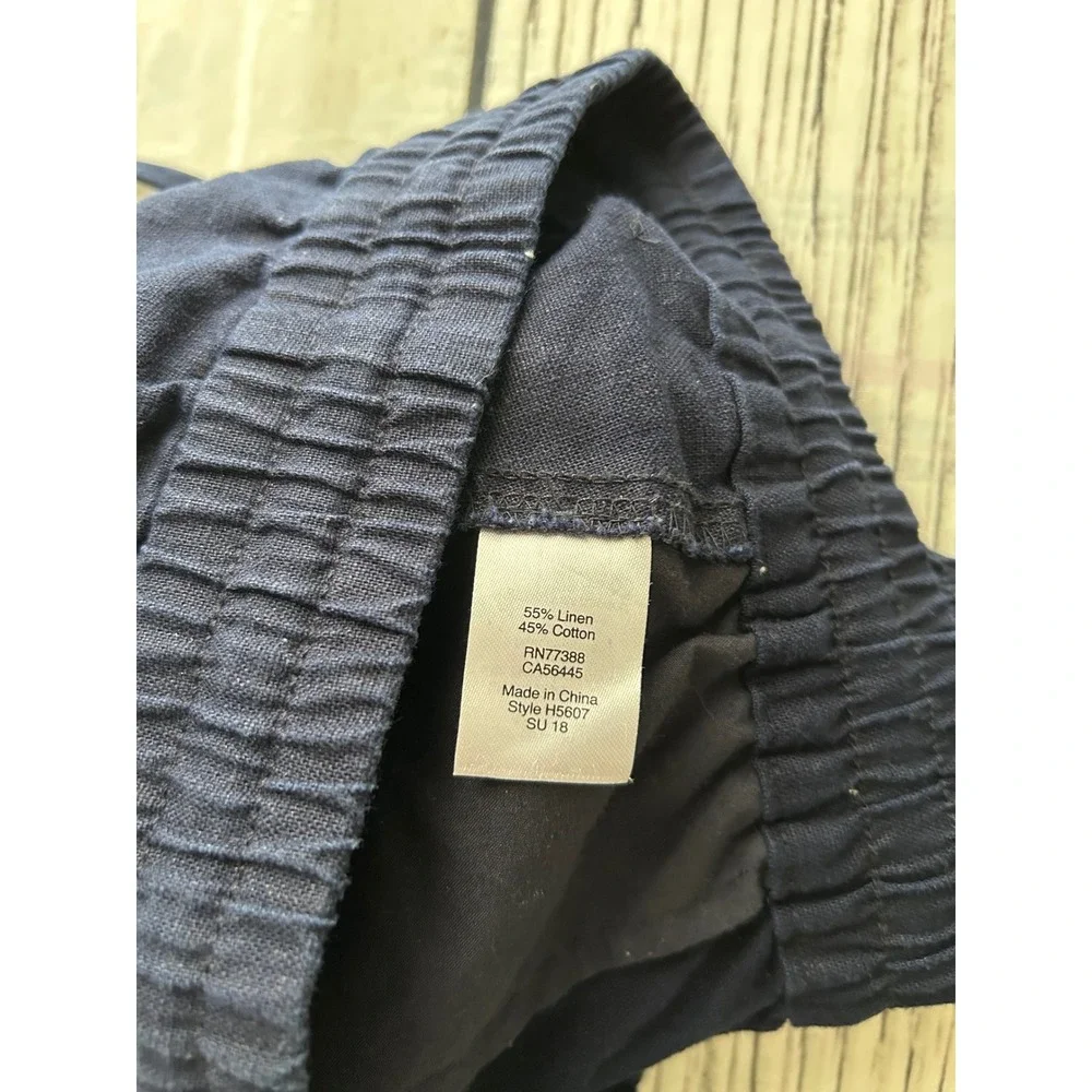 J.Crew‎ Seaside Jogger Pant Navy Blue Linen Cotton Drawstring Elastic Waist Sz 8
